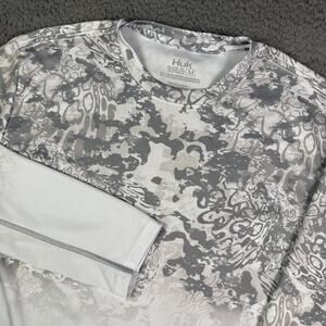 Huk Fishing Icon X Tide Change Fade Shirt Mens M Gray Long Sleeve Performance